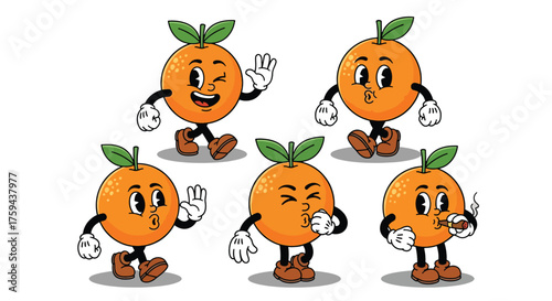 Retro Cartoon Oranges with Expressive Faces and Limbs.