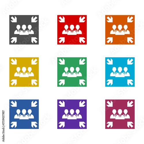 Evacuation Assembly Point Symbol Sign icon isolated on white background. Set icons colorful
