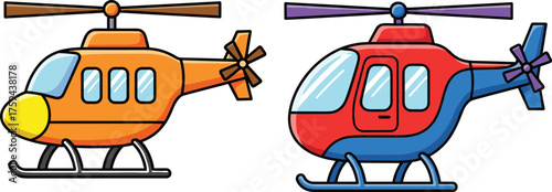 Cartoon helicopter illustration, colorful aircraft design, kids transport art, playful aviation, red orange choppers, children’s style, vector graphics, fun theme