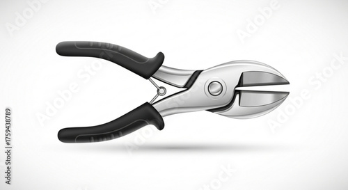 Illustration of a shiny silver bolt cutter, showcasing its sharp blades and comfortable grip
