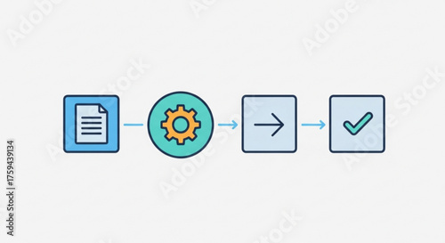 Document workflow automation process with settings gear and check mark for task completion system