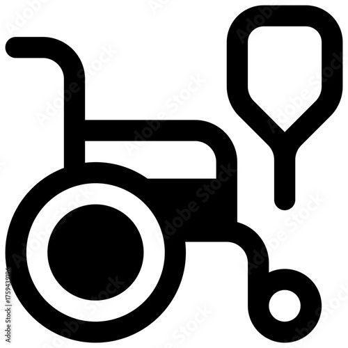 Para-pickleball. Outlined stroke vector icon with black-filled details.