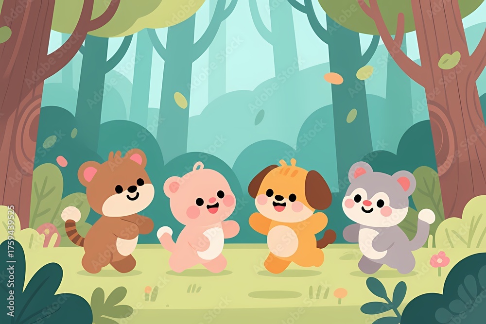 Naklejka premium Forest Friends Playing