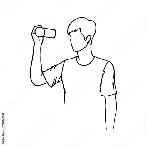 faceless man holding Handheld camcorder - hand drawn sketch line art