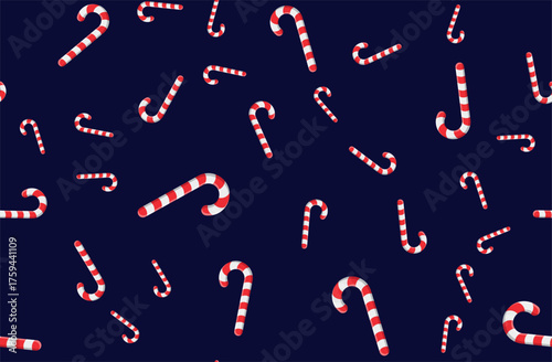 Candy cane holiday seamless pattern. Merry Christmas and Happy New Year design. Colorful flat vector illustration
