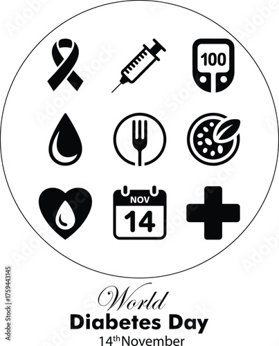World diabetes day icons health awareness symbols medical healthcare awareness