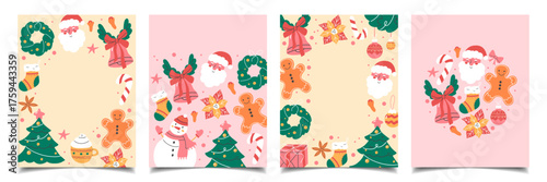 Funny Christmas template, cards, background, banner. Set of Christmas banner in flat style, background,poster. Modern beautiful Christmas design
