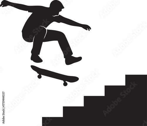 Skateboarder jumping over stairs silhouette vector