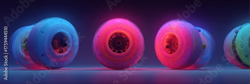 Colorful Futuristic Wheels with Neon Glow on Dark Background