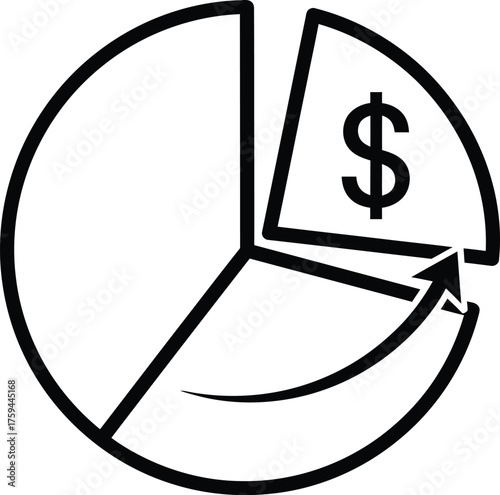 Conceptual illustration of financial growth and investment allocation represented by a pie chart with a dollar sign
