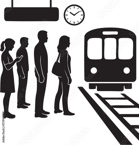 People waiting at metro station silhouette vector