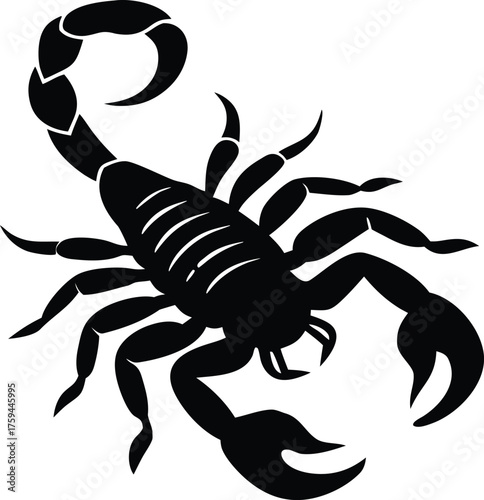 Scorpio silhouette symbol. Wild venomous arachnid vector icon.