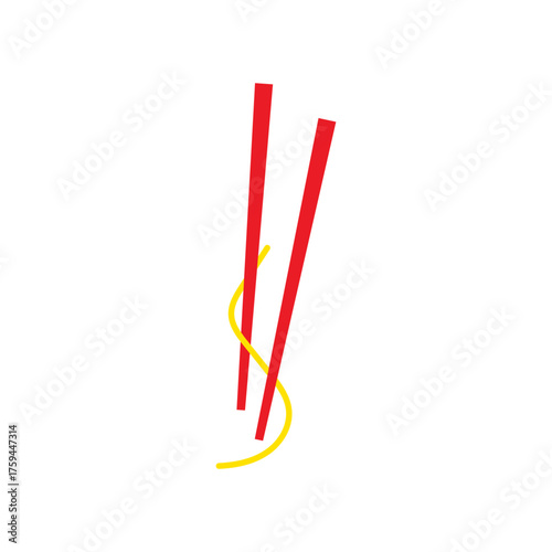 Red chopsticks and  noodles