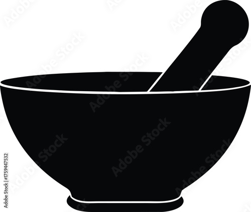 Pestle and mortar silhouette. Kitchen grinding tool vector icon