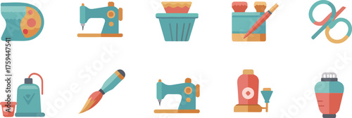 Crafting and Sewing Supplies Flat Icons sewing machine