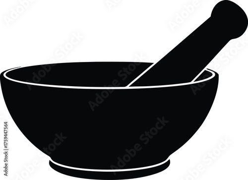 Pestle and mortar silhouette. Kitchen grinding tool vector icon