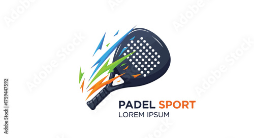 Dynamic Padel Sport Logo Design Featuring Racquet with Exploding Colorful Streaks