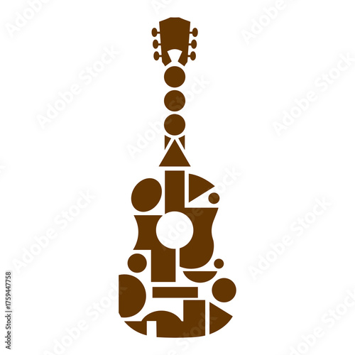 Stylized guitar illustration in brown color with geometric design concept