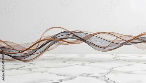 Abstract Fluid Wave Design Made of Interwoven Lines on a Minimalist Marble Surface