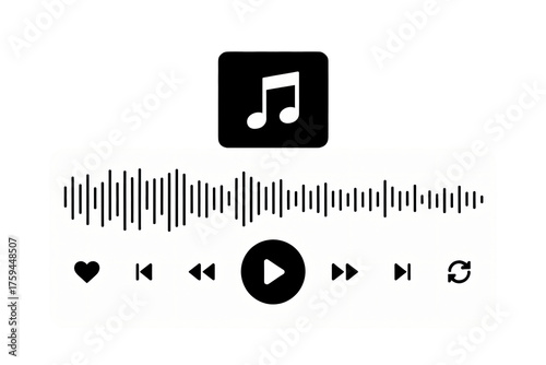 Modern music player interface with waveform and controls