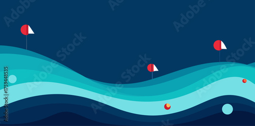 Abstract Ocean Waves With Buoys And Spheres Keywords: ocean, sea, waves, maritime, illustration