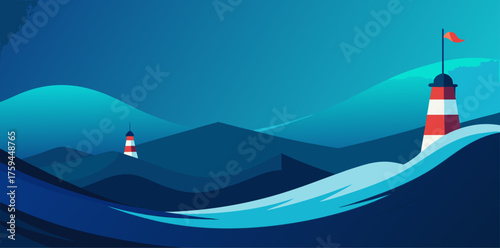 Boat sailing on the sea with mountains in the background vector illustration