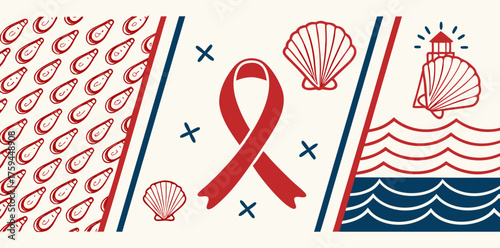 Nautical Themed Ribbon and Seashells Pattern starfish