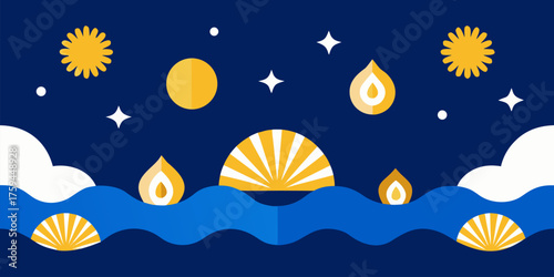 Night sky with celestial bodies and water moon stars