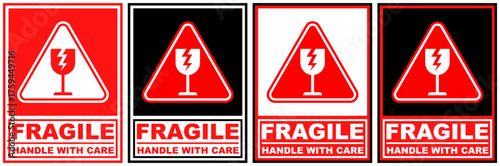 Set sticker labels warning fragile sign design vector illustration