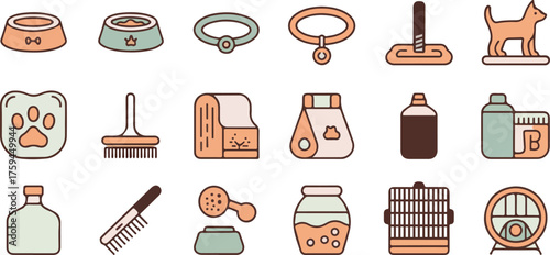 Pet Care and Supplies Flat Icons Collection supply