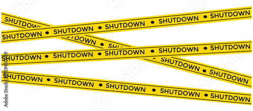 Global Shutdown and Lockdown Concept — Yellow Hazard Tape Banner Design for Crisis and Warning Themes