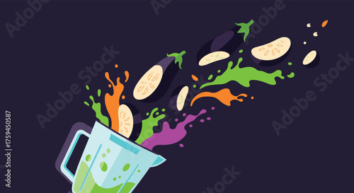 A healthy assortment of colorful vegetables being blended into a smoothie.