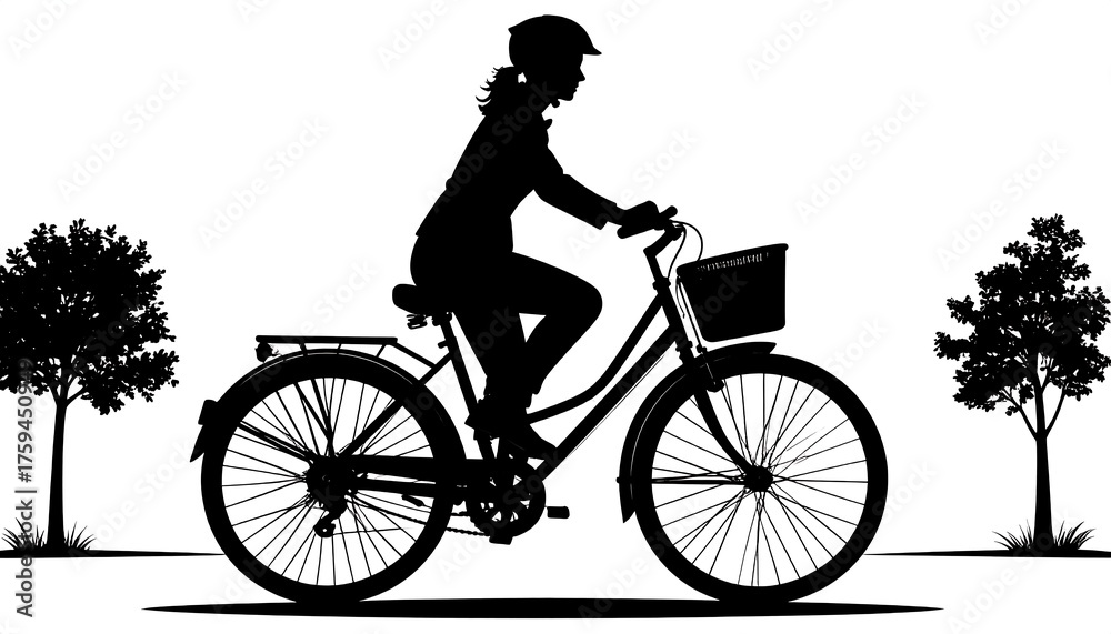 Fototapeta premium A person rides a bicycle silhouetted against a white background