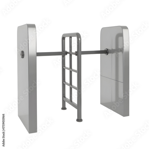 Minimalist turnstile gate on transparent background, modern design concept