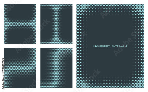 Wallpaper Mural Assorted vector square bricks dark cyan halftone pattern set in vertical 4:5 aspect ratio including rounded vignette frame and various unique textures. Varied half tone textured design element bundle Torontodigital.ca