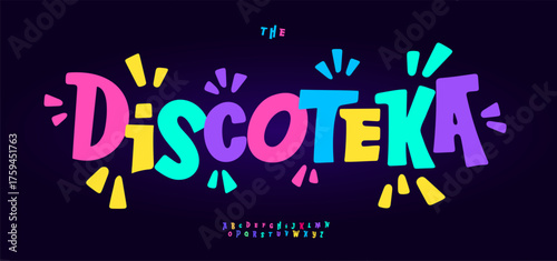 Groovy bouncy font logo alphabet festive disco bold colorful playful typography for kids birthday, vibrant witty carnival poster, quirky funny headline, creative party title text. Vector typeset