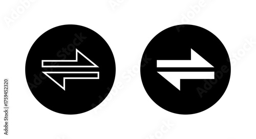 Swap arrow icon in black circle. Two opposite arrows symbol
