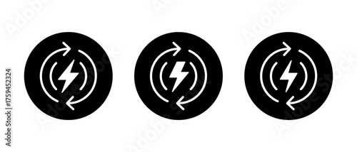 Energy loop icon set in black circle. Power recycle symbol. Electricity cycle sign