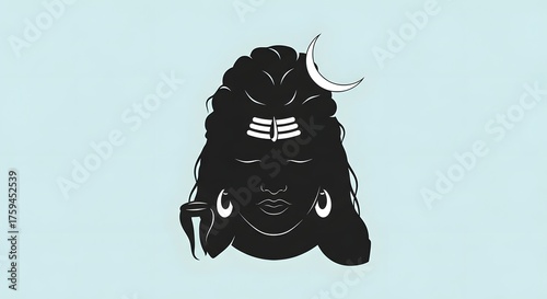 Minimalist vector illustration of Lord Shiva with crescent moon