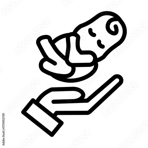 Hand With Baby Vector Line Icon Design