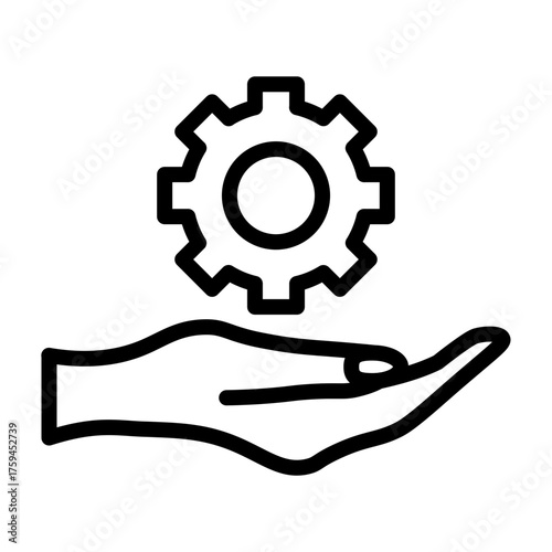 Hand with Gear Vector Line Icon Design