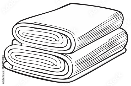 Stacked rolled towels. Outline drawing of folded clean laundry, ready for use.