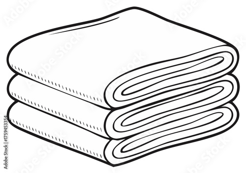 Folded Fabric Laundry or Linen in Black and White Outline Illustration
