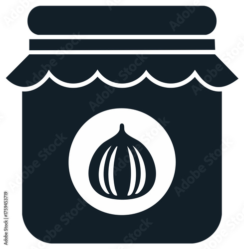 Jar of homemade onion preserves or pickles flat vector glyph icon.