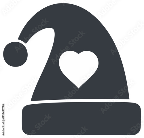 Sleepy Santa Hat with Heart Symbol Winter Holiday Season Icon Design