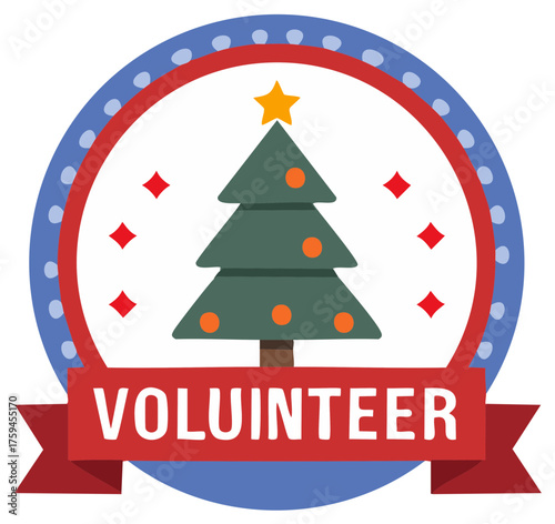 Christmas Tree and Volunteer Ribbon Patch with Ornaments and Star