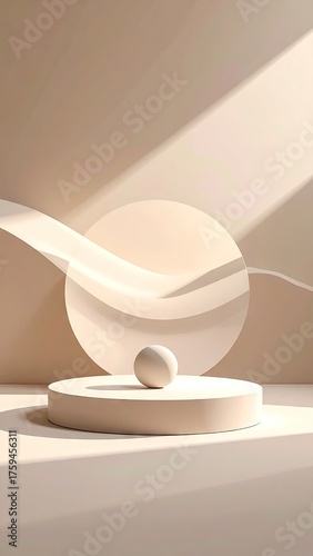 Abstract Beige Minimalist Product Display with Draped Fabric