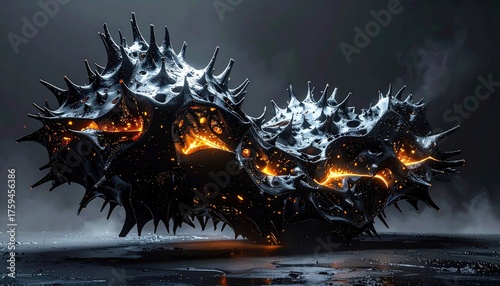 Abstract Black and Orange Spiky 3D Render