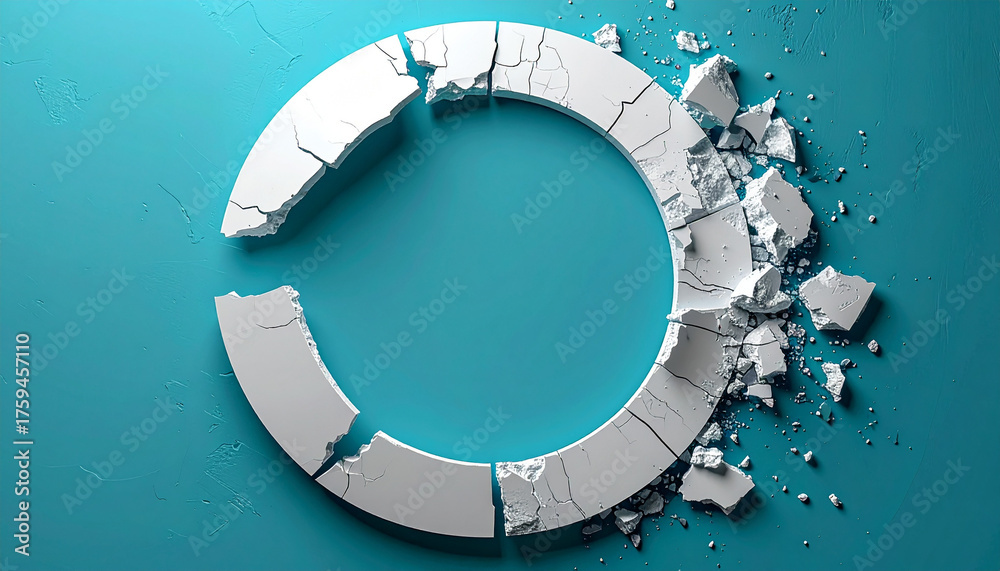 Naklejka premium Cracked Circle on Teal Background