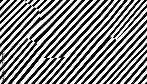 Black and white slanted lines with geometric shapes overlay